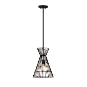 Alito 1-Light Matte Black Shaded Mini Pendant Light with Matte Black Iron Shade