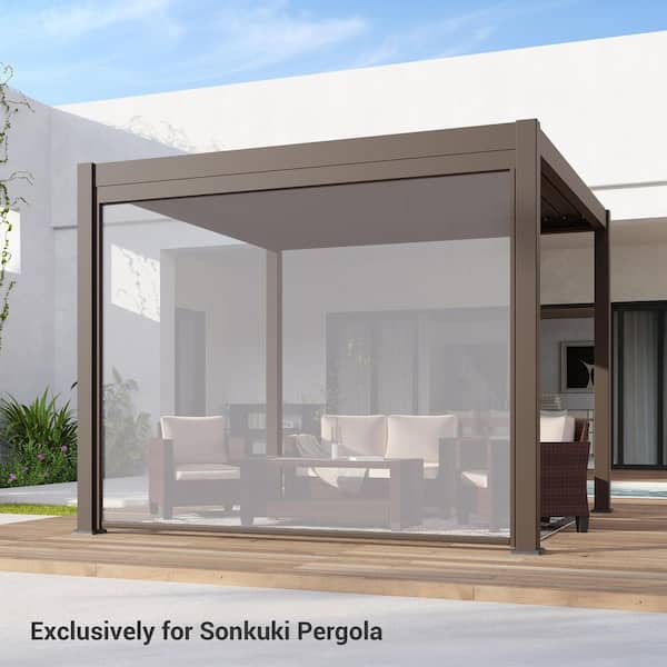10 ft. Adjustable Height Multifunctional Pull-Down Privacy Screen for Pergola Accessories, Brown