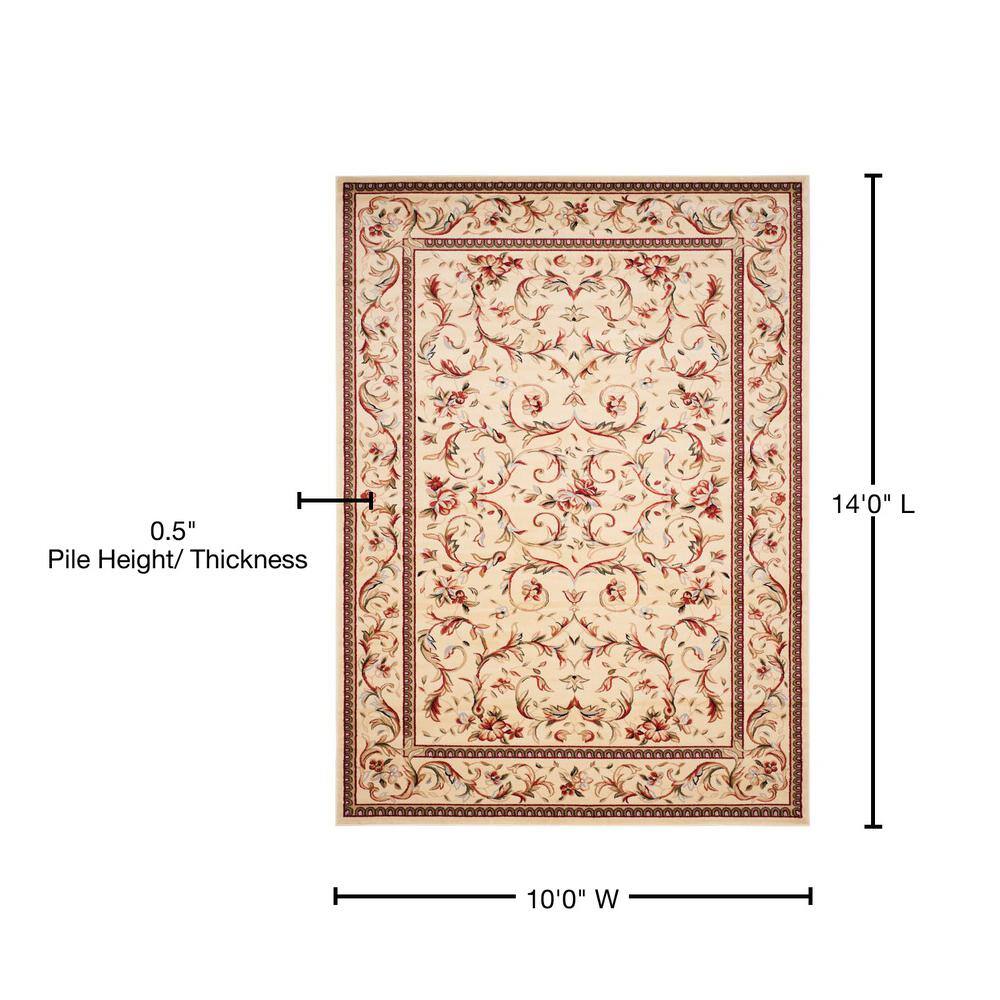 Ivory and Red Tufted Synthetic 10' x 14' Area Rug