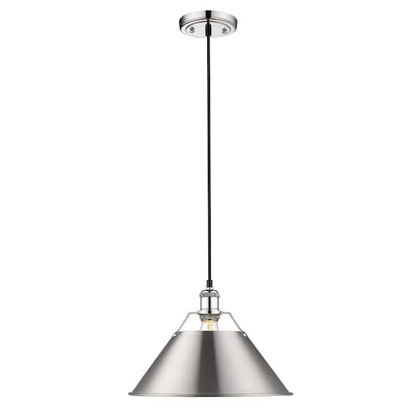 Golden Lighting Orwell CH 1-Light Pendant - 14 in. in Chrome with Pewter Shade