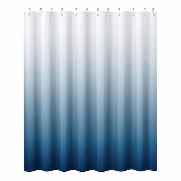 72 in. W x 72 in. L Polyester Shower Curtain, Water Resistant, Machine Washable with 12 Rustproof Metal Hooks, in Blue