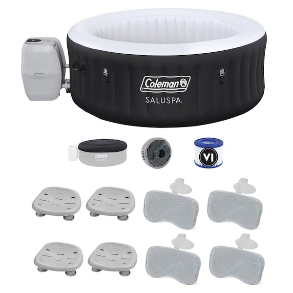 Bestway Miami 4-Person Hot Tub with 4 Pack of SaluSpa Seat and 4 Headrest Pillows