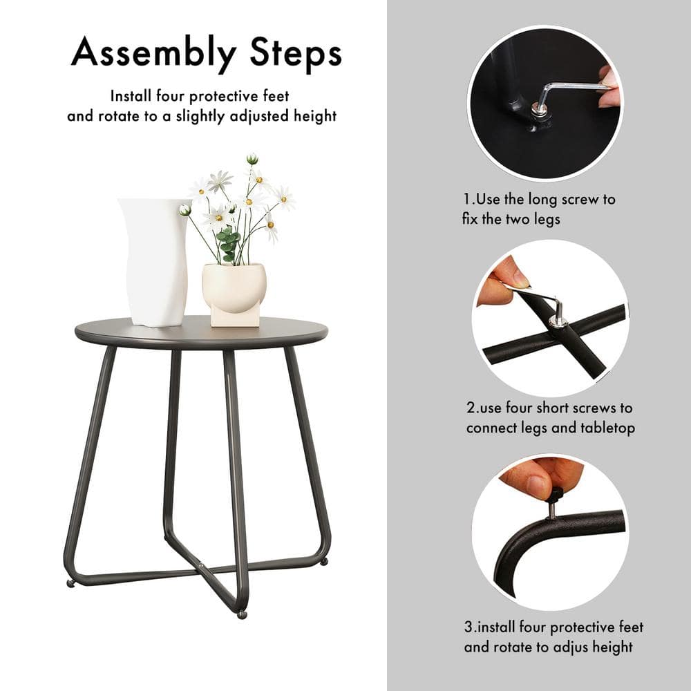 Black Steel Round Outdoor Patio Side Table