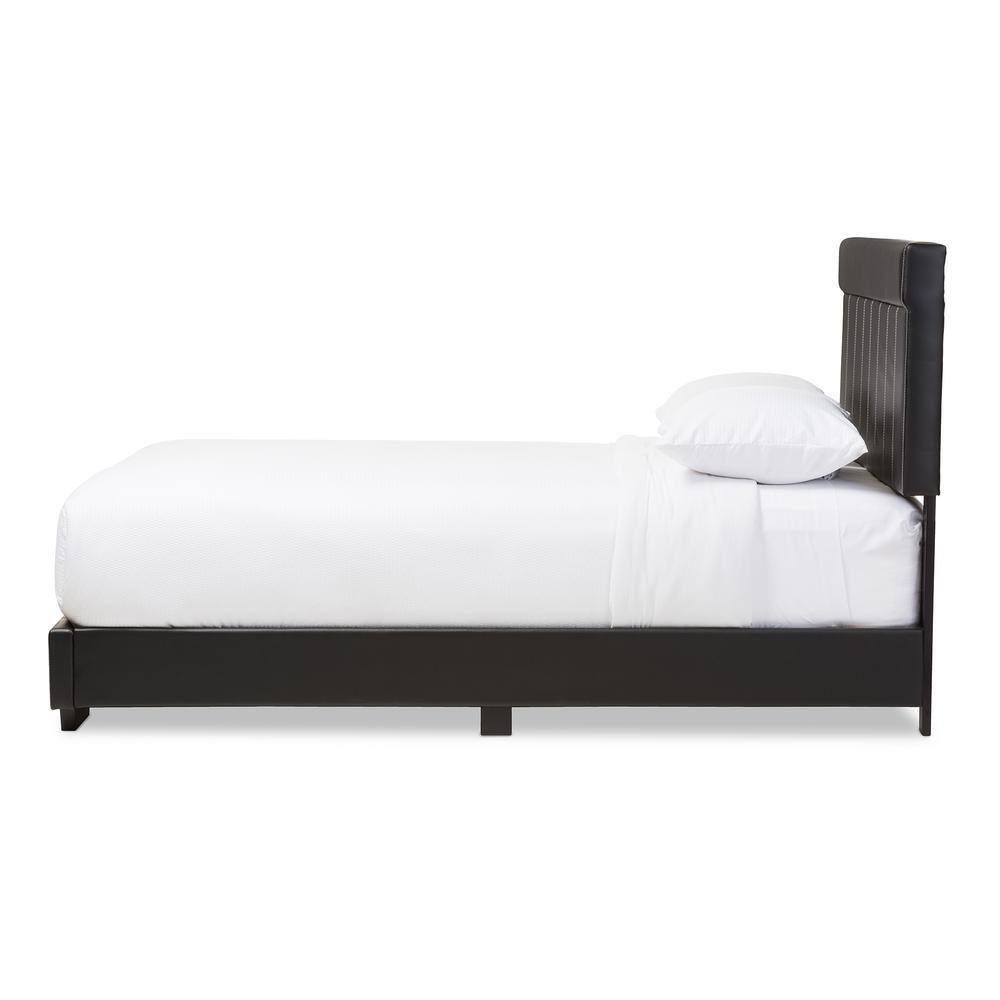 Black Faux Leather Full Size Platform Bed with Upholstered Headboard