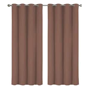 Lillian Collection Coffee Polyester Solid 55 in. W x 84 in. L Thermal Grommet Indoor Blackout Curtains (Set of 2)