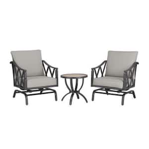 Harmony Hill 3-Piece Black Steel Outdoor Patio Motion Conversation Set with CushionGuard Stone Gray Cushions