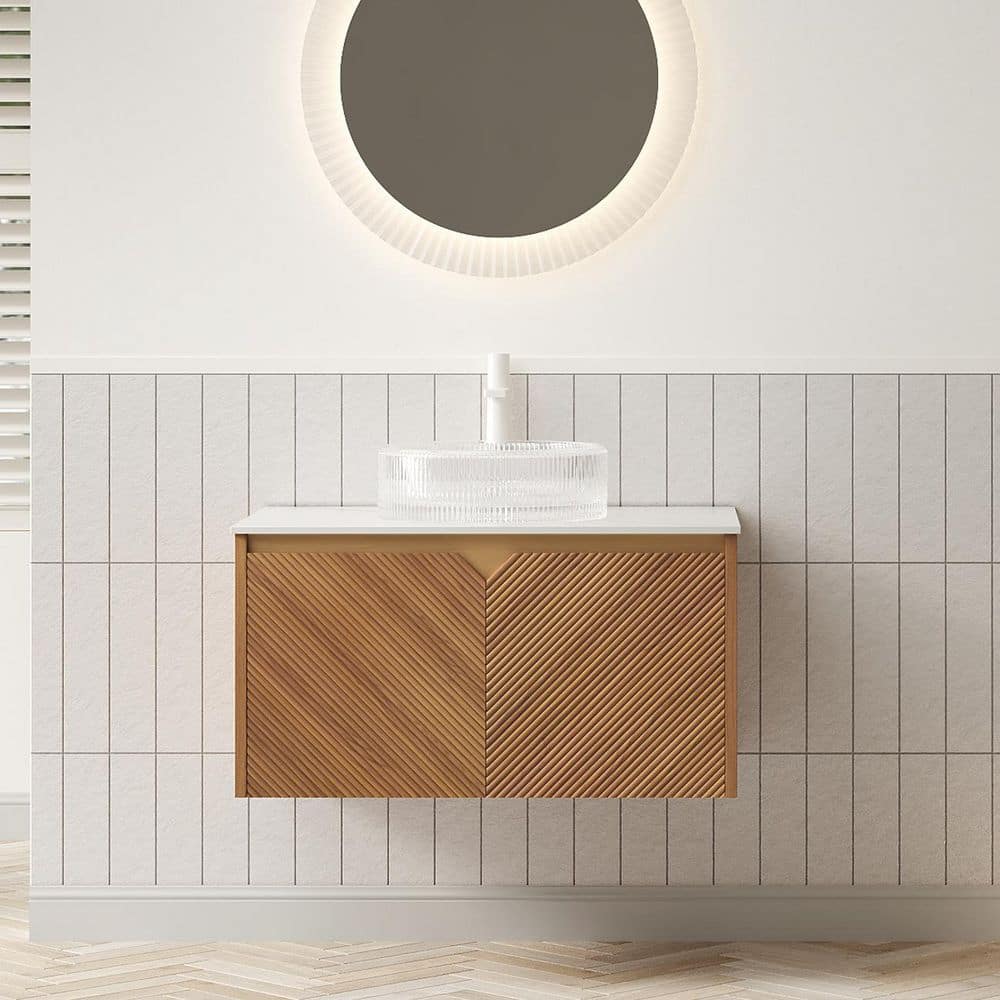 30 in. Single Sink Wall-Mounted Brown Oak Bath Vanity with White Sintered Stone Top price history on PriceWatchPro