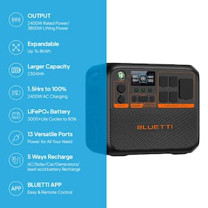 2400/3600-Watt Continuous Peak Output Power Station AC200PL PushButton Start LiFePO4 Battery Solar Generator for Outdoor