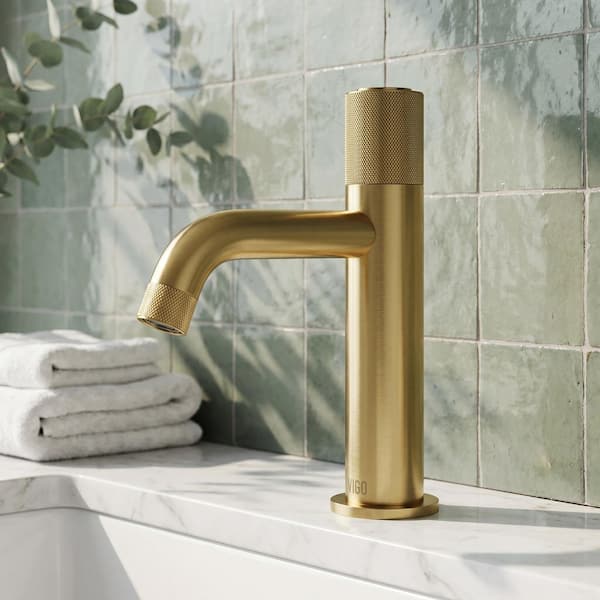 Apollo Button Operated Single-Hole Bathroom Faucet in Matte Brushed Gold