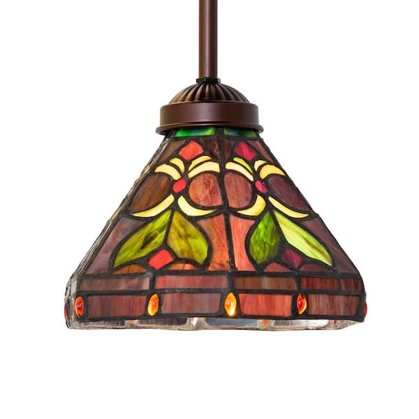 Middleton 60-Watt 1 Light Mahogany Bronze Shaded Mini Pendant Light with Stained Glass Shade, No Bulbs Included