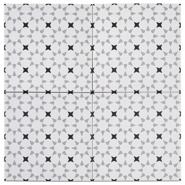 Bliss Deco Grey 8 in.x 8 in. Encaustic Spanish/Moroccan Patterned Matte Porcelain Wall and Floor Tile (10.76sq.ft./Case)