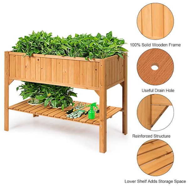 Costway Wooden Raised Vegetable Garden Bed Elevated Grow Vegetable Planter