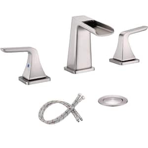Laima Waterfall 8 in. Widespread 2-Handle Low Arc Bathroom Sink Faucet with Pop-Up Drain Assembly in Brushed Nickel