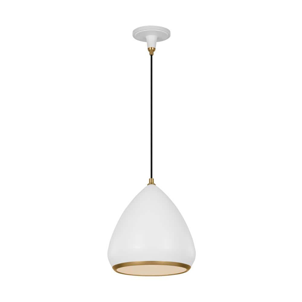 Matte White Teardrop Pendant Light with Aged Iron Shade