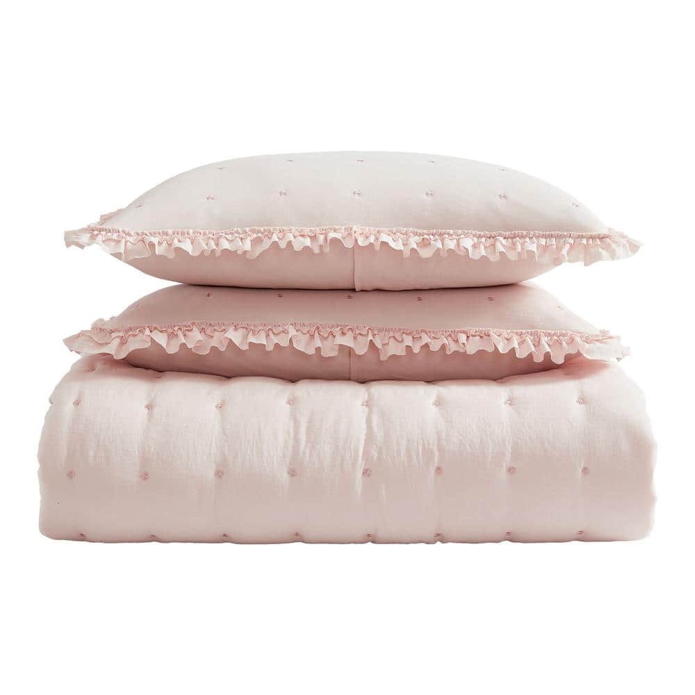 Hailee Pink Microfiber Twin Quilt Set with Ruffles