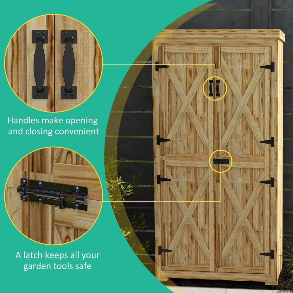 Natural Brown Wooden Outdoor Storage Cabinet with Shelving