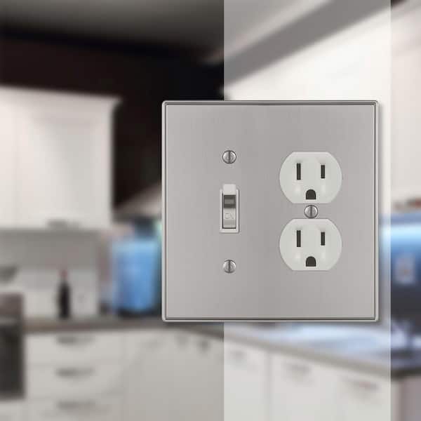 Ansley 2 Gang 1-Toggle and 1-Duplex Metal Wall Plate - Brushed Nickel