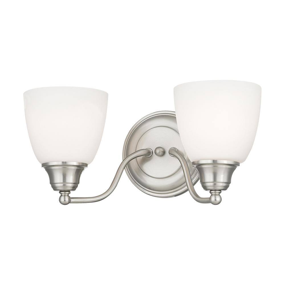 Elegant Brushed Nickel 2-Light Vanity with Satin Opal White Glass