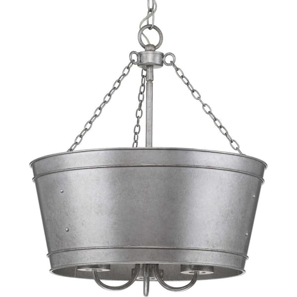 Galveston Collection 3-Light Galvanized Finish Clear Seeded Glass Farmhouse Indoor Pendant Light