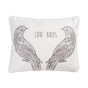 Tanzie White, Grey Embroidered Love Birds 14 in. x 18 in. Throw Pillow