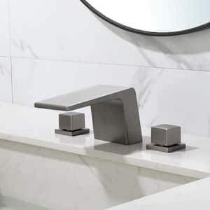 8 in. Waterfall Widespread 2-Handle Bathroom Faucet Waterfall Spout Center Widespread Faucet in Brushed Black Chrome