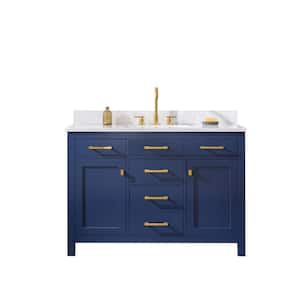Jasper 48 in. W x 22 in. D Bath Vanity in Navy Blue with Engineered Stone Vanity in Carrara White with White Sink