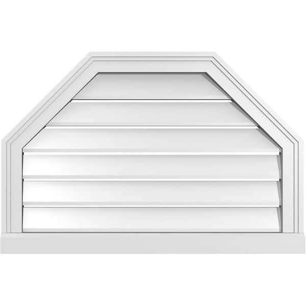 Ekena Millwork 30" x 20" Octagonal Top Surface Mount PVC Gable Vent: Functional with Brickmould Sill Frame