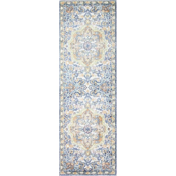 BASHIAN Sorrento Ivory/Navy 3 ft. x 8 ft. (2'6" x 8') Geometric Transitional Runner