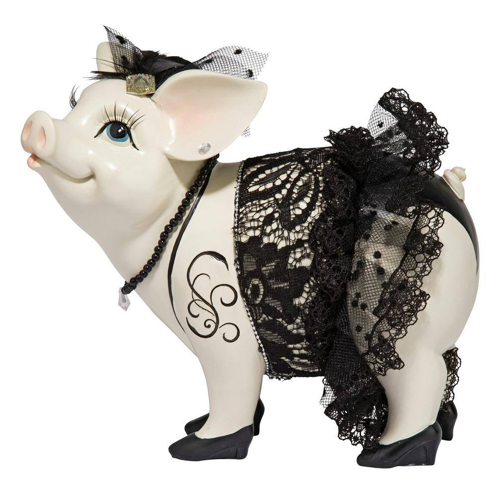 Madame Pig Resin Statue with Lace and Beads