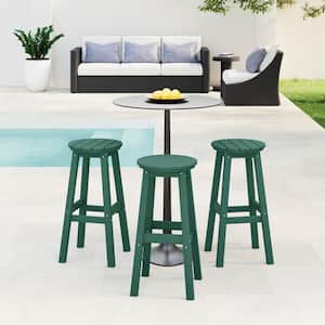 Laguna 29 in. HDPE Plastic All Weather Backless Round Seat Bar Height Outdoor Bar Stool in Dark Green (Set of 3)