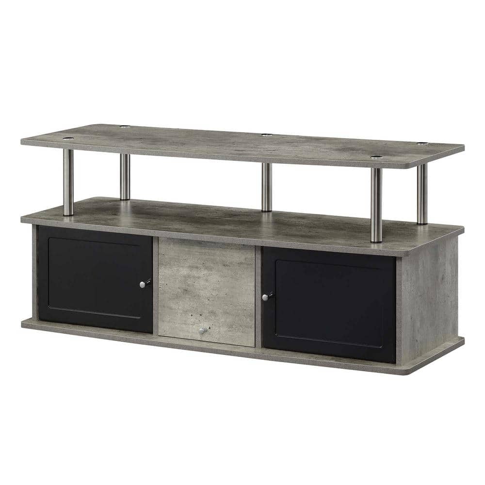Modern Faux Birch 48" TV Stand with Gray Cabinet Storage