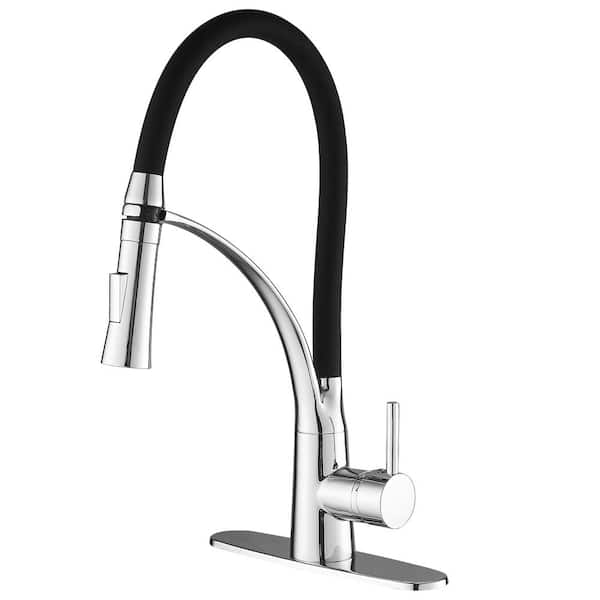 HOMEMYSTIQUE Polished Chrome 17.13 in. H Pull Down Sprayer Kitchen Faucet with 360° Spout Swivel