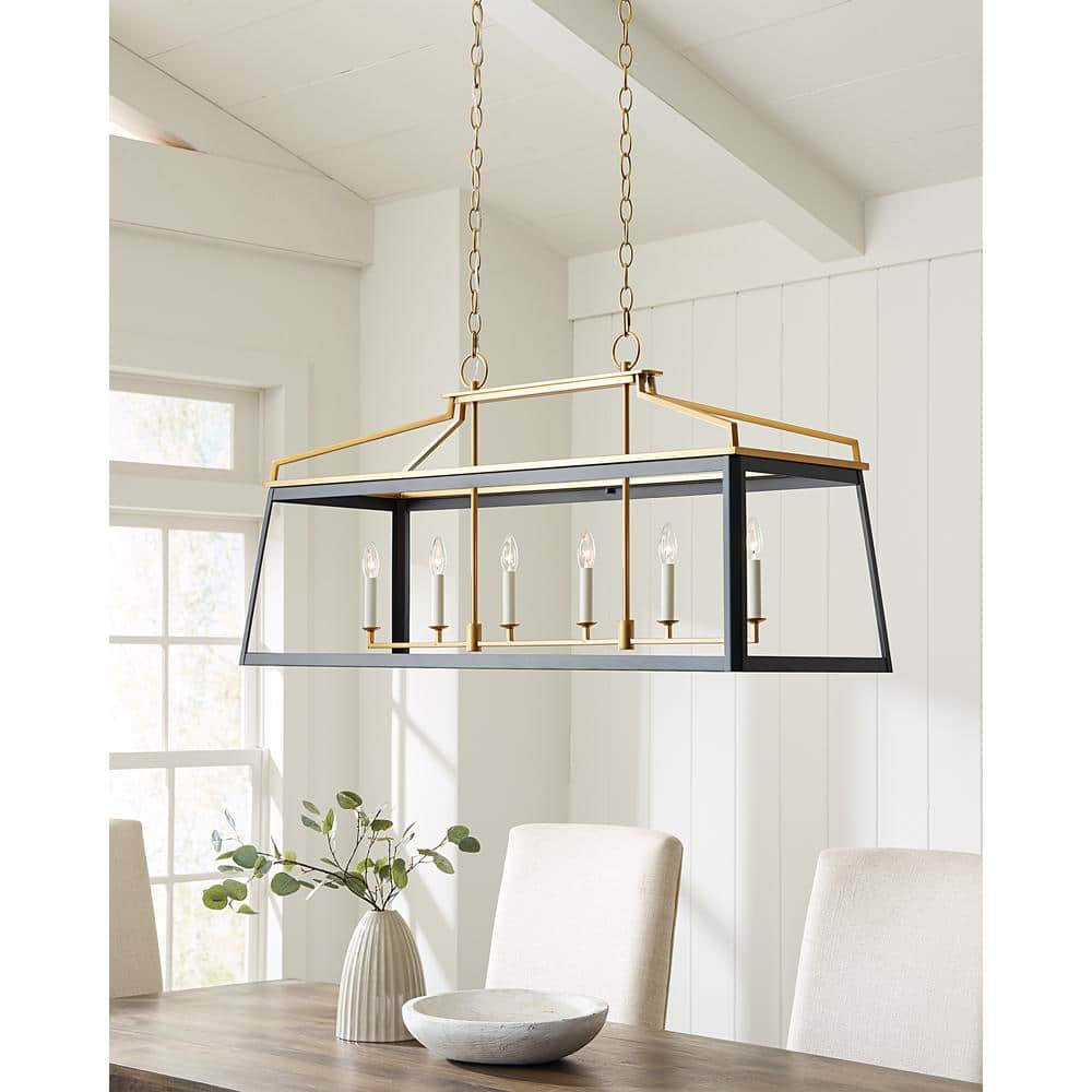 Midnight Black and Brass 6-Light Linear Lantern