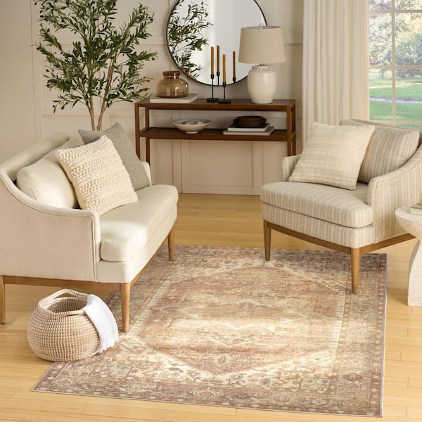 Vintage Washables Gold 4 ft. x 6 ft. Center Medallion Traditional Area Rug