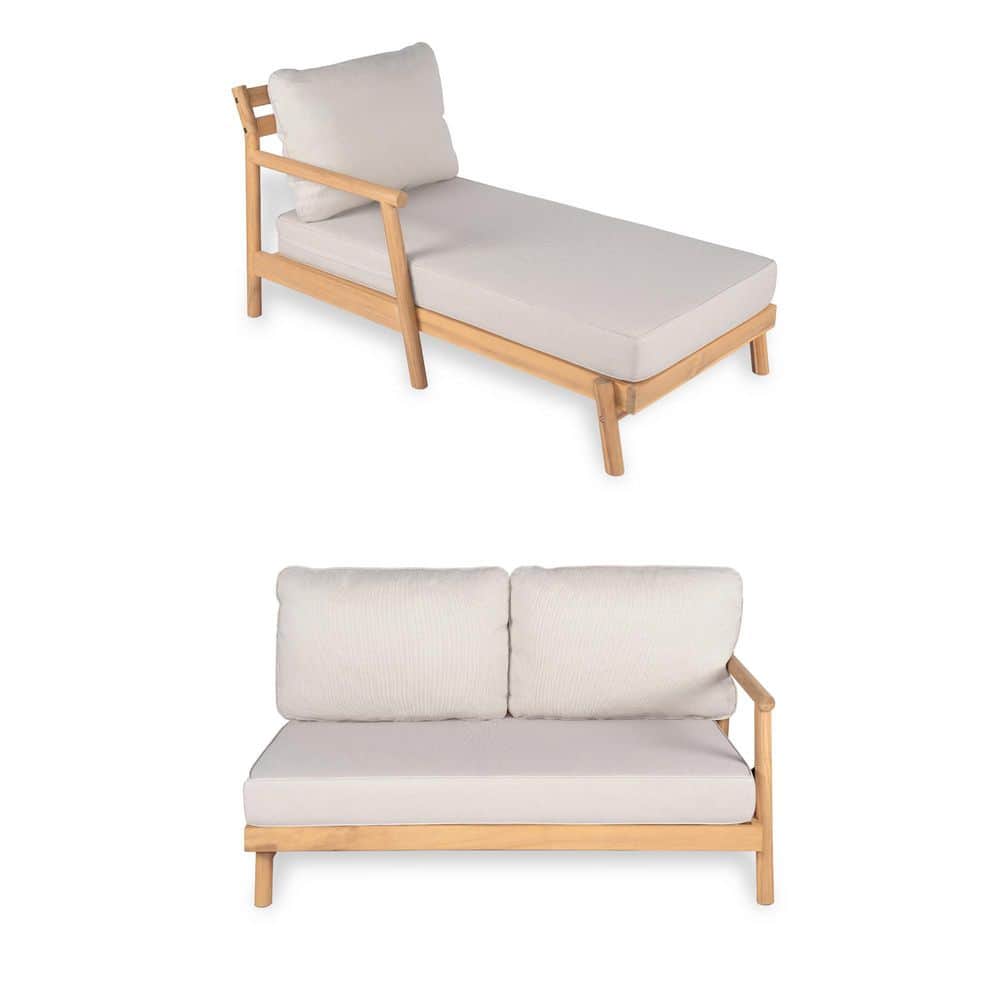 Teak Wood Outdoor Chaise Lounge Loveseat Couch with Beige Cushions price history on PriceWatchPro