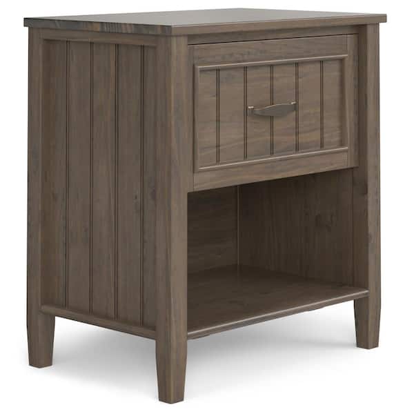 Simpli Home Lev Solid Wood 24 in. Wide Transitional Bedside Nightstand Table in Smoky Brown
