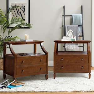 Jacqueline Walnut 2-Drawer Nightstand with Built-In Outlets (Set of 2)