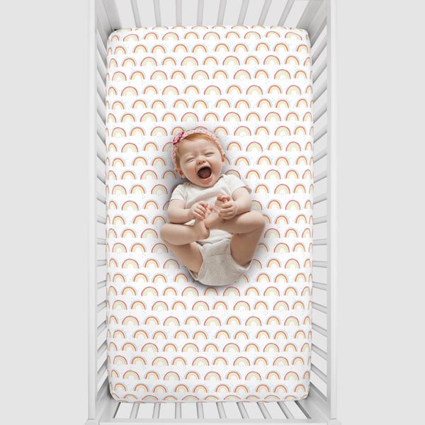 NoJo Super Soft Yellow Rainbow Polyester Nursery Crib Fitted Sheet