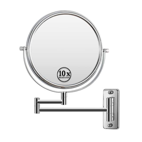 Unbranded 8 in. W x 8 in. H Round Magnifying Wall Mount Bathroom Makeup Mirror 360° Swivel with Extension Arm (Chrome Finish)