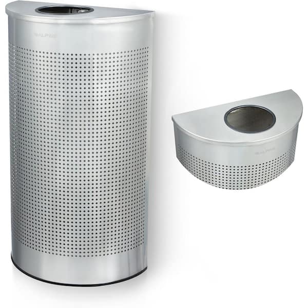 Alpine Industries 15 Gal. Perforated Stainless Steel Half-Round Open Top Commercial Metal Household Trash Can with Lid