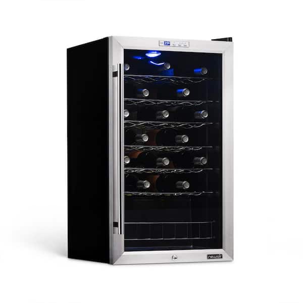 NewAir Single Zone 33-Bottle Freestanding Wine Cooler Fridge with Exterior Digital Thermostat and Chrome Racks, Stainless Steel