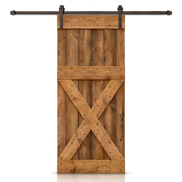 CALHOME 24 in. x 84 in. X Series Walnut Stained DIY Wood Interior Sliding Barn Door with Hardware Kit