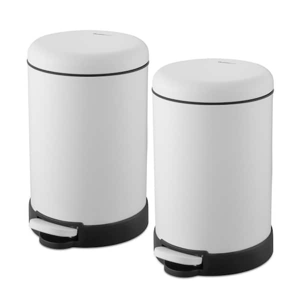 Qualiazero 1.6 Gal. Matte White Trash Can, Step-on, Slim Shape 2PCS Set