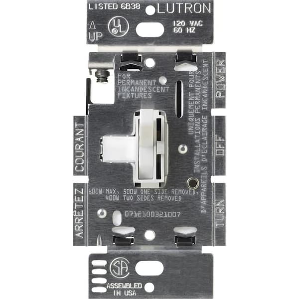 Lutron Toggler Dimmer Switch, 600-Watt Incandescent/Single-Pole or 3-Way, White (TG-603PH-WH)