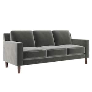 Bexley 77 in. L x 31.5 in. W Gray Velvet Upholstered 3-Seater Sofa