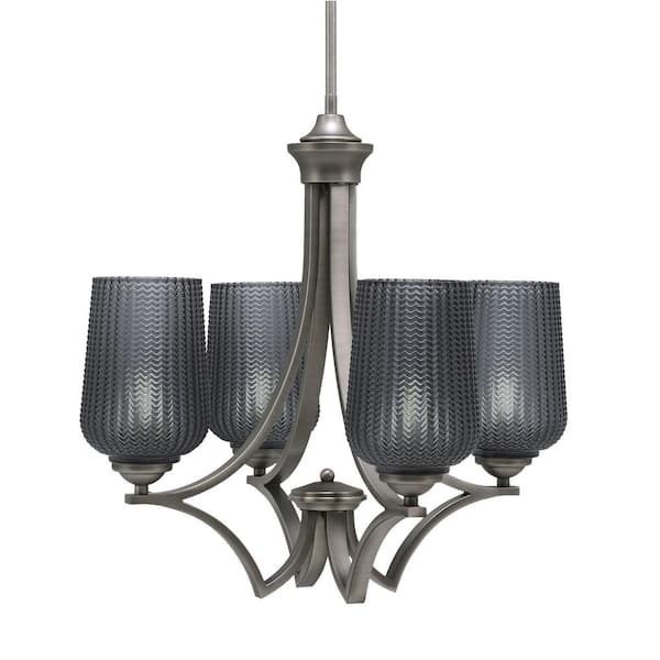 Unbranded Clevelend 4-Light Graphite Round Chandelier with 5 in. Smoke Textured Glass Shades, No bulbs included