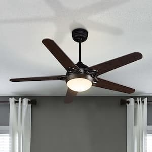Sonnen 52 in. Dimmable LED Indoor/Outdoor Black Smart Ceiling Fan with Light and Remote, Works with Alexa/Google Home