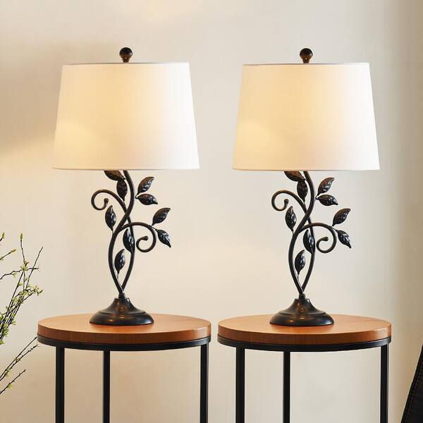 Maxax Chicago 26 Black Bedside Table, Black Table Lamps Set Of 2