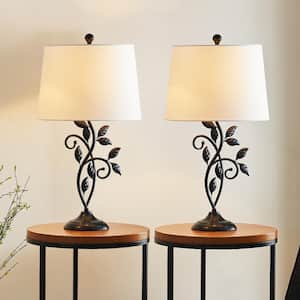 Chicago 26 " Black Bedside Table Lamp Set of 2 with White Flax Lampshade