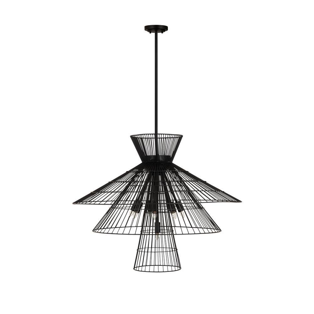Matte Black 8-Light Industrial Cage Chandelier